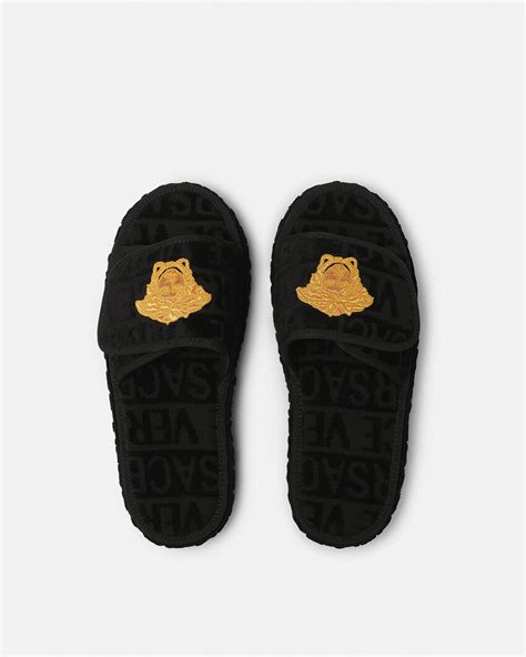 versace slip ons|Versace black label slippers.